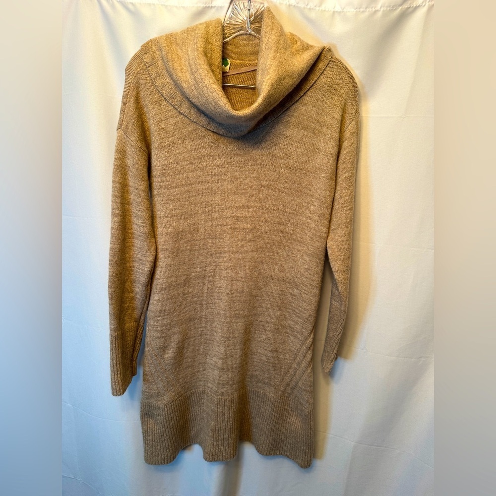 Anthropologie Size Small Cowl Neck Long Sleeve Sweater Dress Alpaca Cashmere Tan